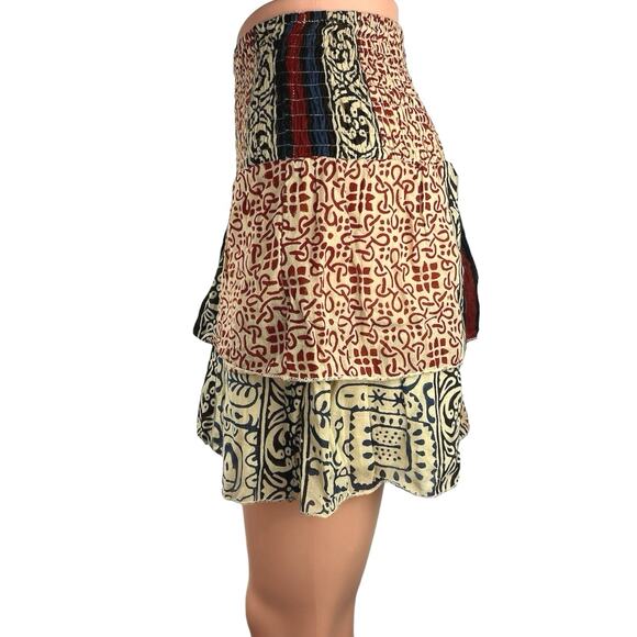 Kashish Multicolor Print Smocked Elastic Waist Layered Mini A-Line Skirt Size OS - Picture 2 of 5